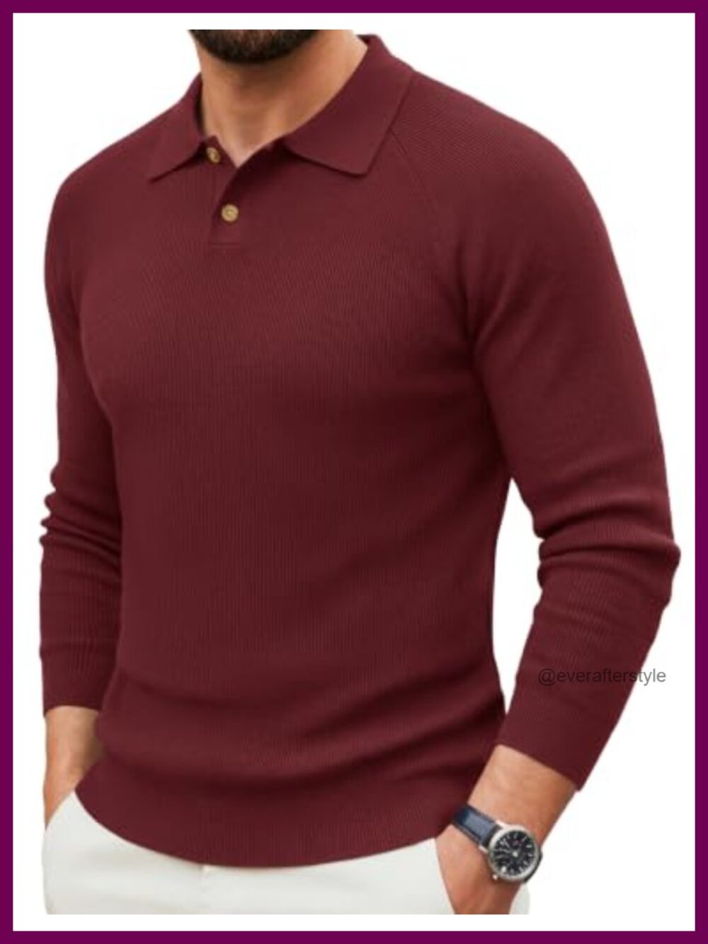 Men's Long Sleeve Knit Polo Sweater Raglan Sleeve Casual Golf Shirt
